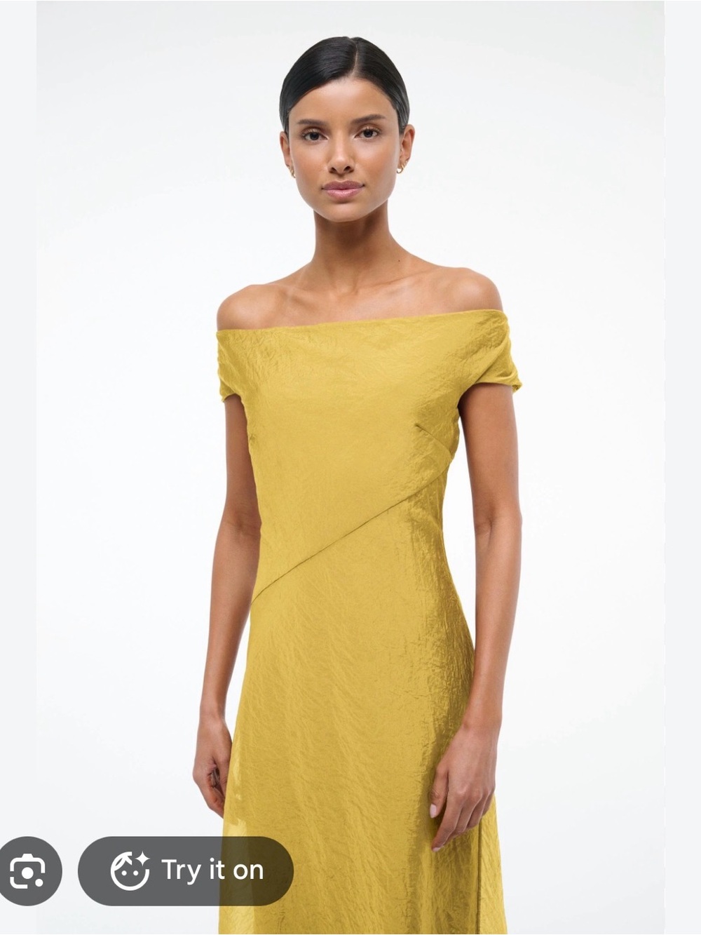 STAUD Off-Shoulder Cheyenne Dress Chartreuse/Mustard Yellow Strapless Gown - Picture 2 of 6